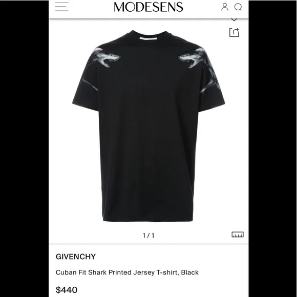 EUC Men's Size Small Givenchy Cuban Fit Shark Prints Jersey Cotton